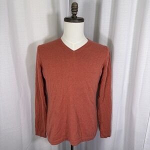 Alan Paine Mens UK 42 M/L 100% Pure Cashmere V-Neck Sweater Red Orange Luxury